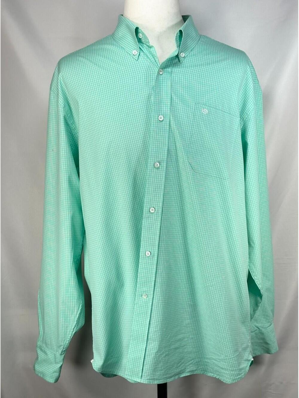 Southern Tide Classic Check Oxford Button Up Green Mens XL